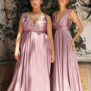 MAUVE FLOWY SATIN A-LINE Evening Party Prom Wedding Formal DRESS GOWN CD105